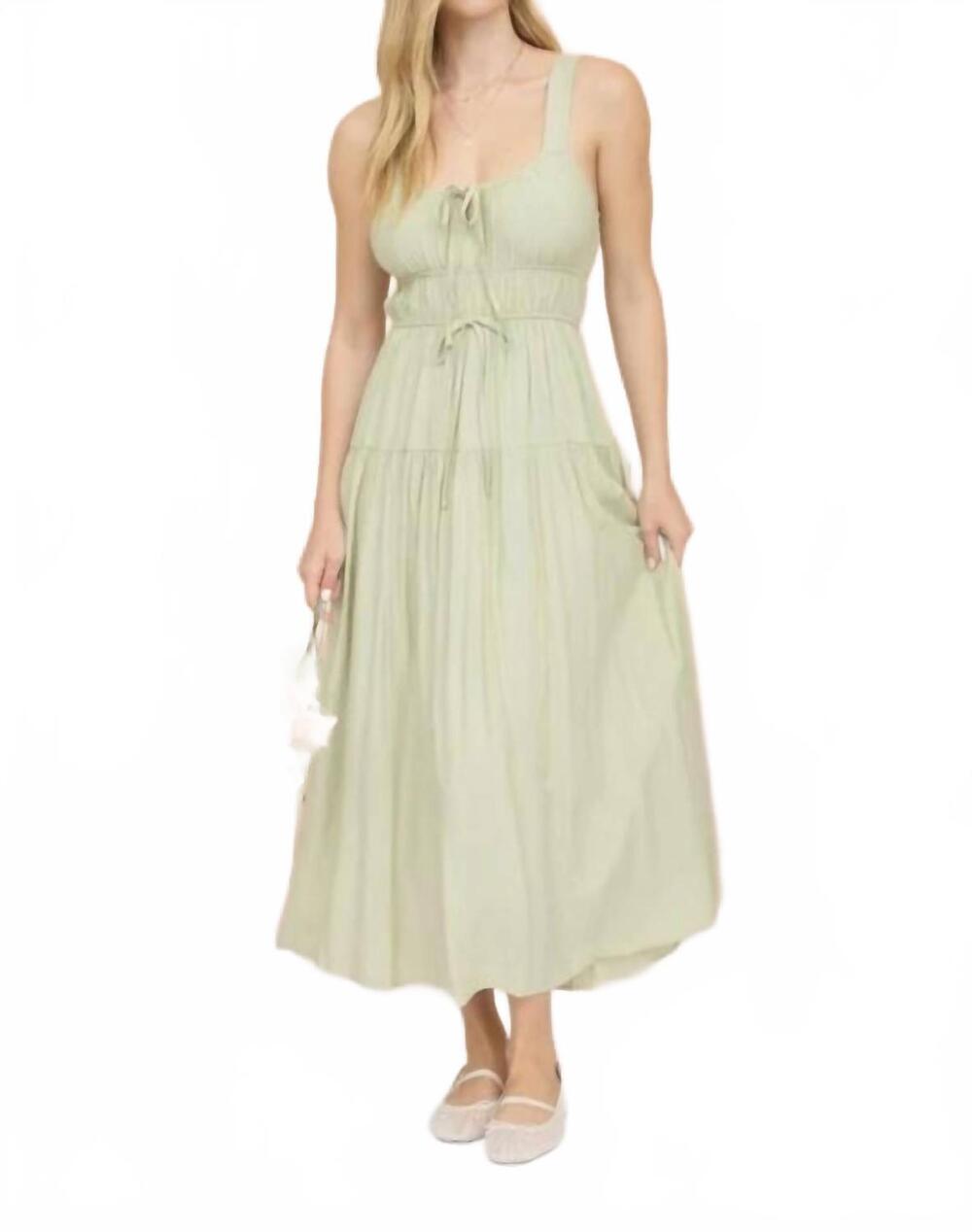 NEW MINE AND E&M front tie keyhole detail sleeveless midi dress in sage